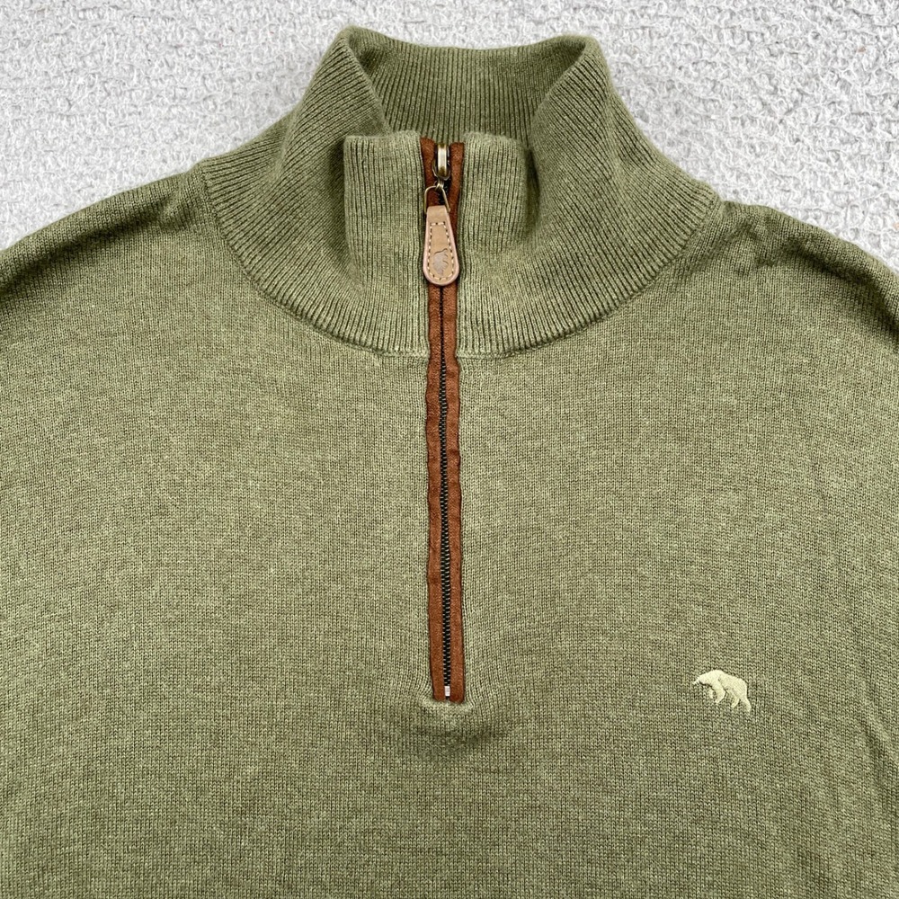 Onward Reserve Sweater Mens S Green 1/4 Zip Cotton Pullover Suede Trim Mock Neck